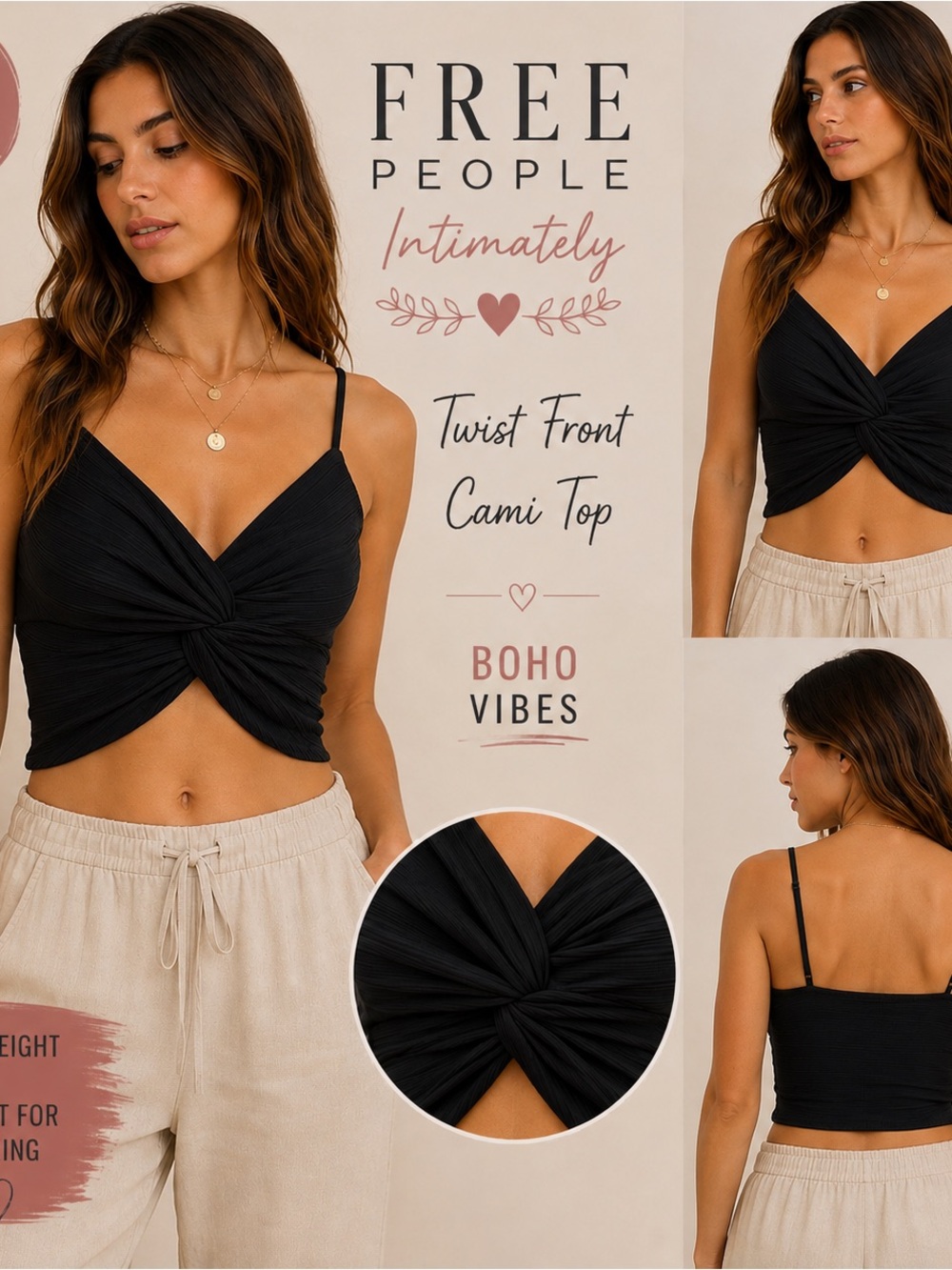Intimately Free People Black Twist-Front Camisole